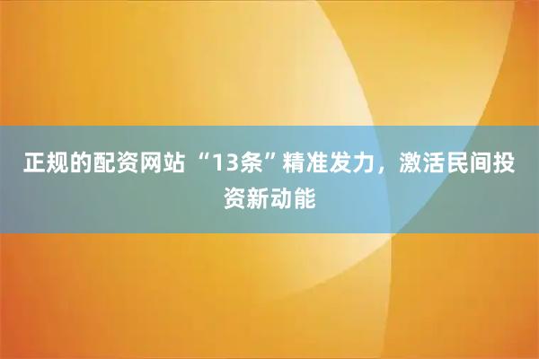 正规的配资网站 “13条”精准发力，激活民间投资新动能